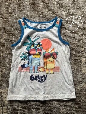 jumping beans White Tank Top with Blue Trim and Colorful Graphic